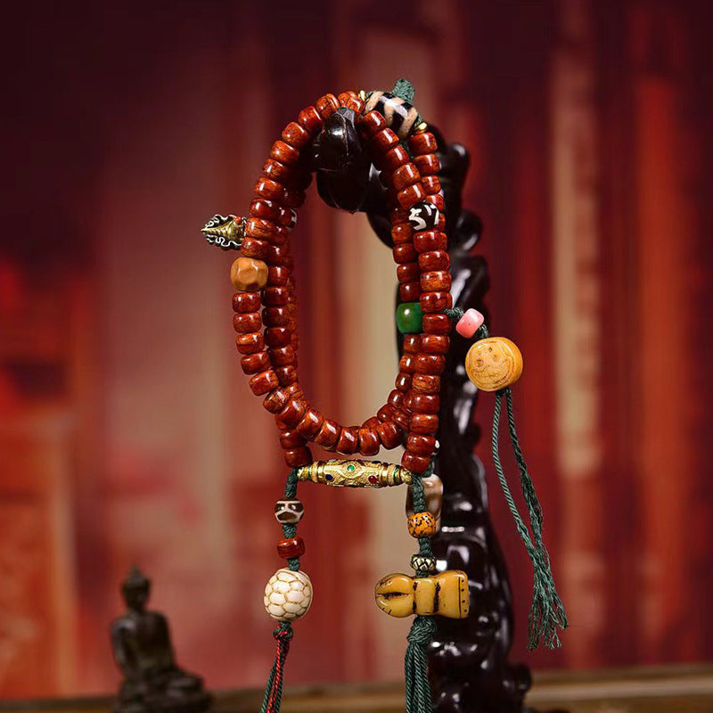 EverestArtstudios Tibetan Yak Bone Barrel-Bead 108-Bead Mala with Copper Clip