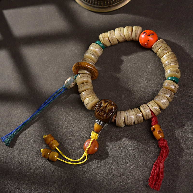 EverestArtstudios Camel Bone Sculpted Bead Dzi-Style Charm Bracelet