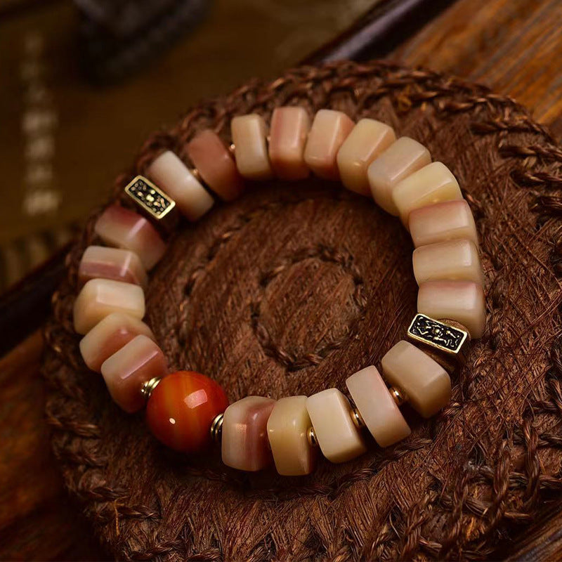 EverestArtstudios Camel Bone Sculpted Disc Bead Bracelet