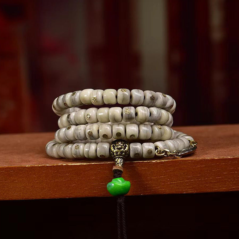 EverestArtstudios Vintage Yak Bone Antique Copper Auspicious Wan 108-Bead Mala