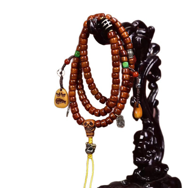 EverestArtstudios Tibetan Vintage Yak Bone 108-Bead Mala with Agate and Glass Accents