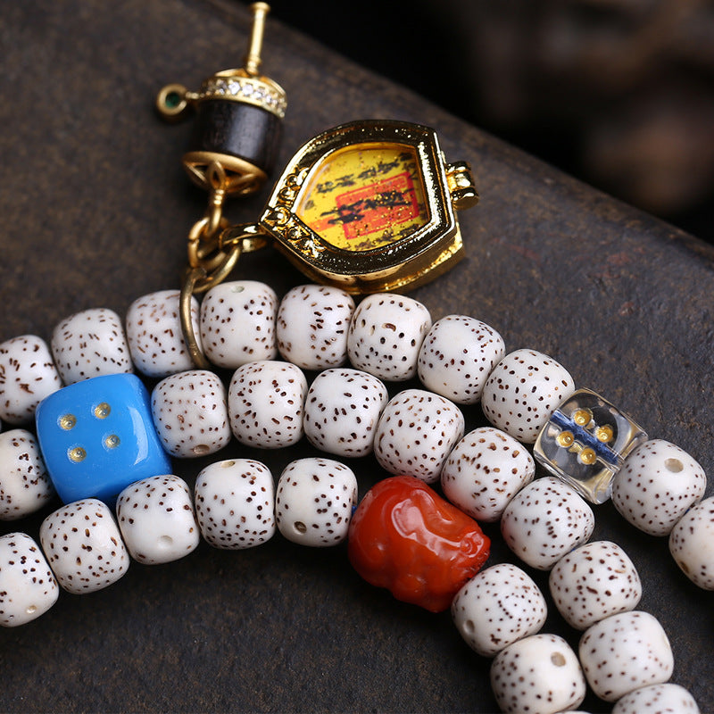 Natural Star Moon Bodhi 108 Buddha Beads Bucket Beads White Crystal Gawu Box Side Hanging Reflow Bone God of Wealth Dzi Beads Accessories