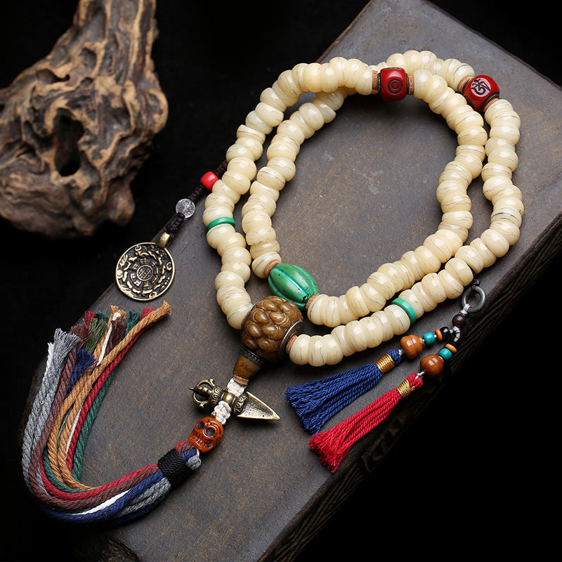 Natural camel bone large intestine beads 108 Buddha beads Wenwan reflux bone tee Jiugong gossip side hanging fringed accessories