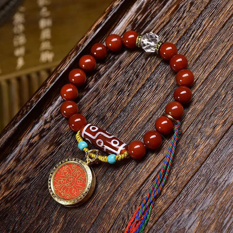 EverestArtstudios Nanhong Agate Six-Syllable Mantra Charm Bracelet
