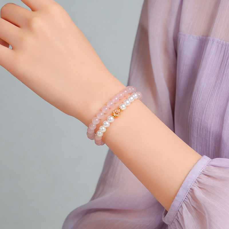 Buddha Stones Rose Quartz Clear Quartz Sweet Blossom Harmony Bracelet