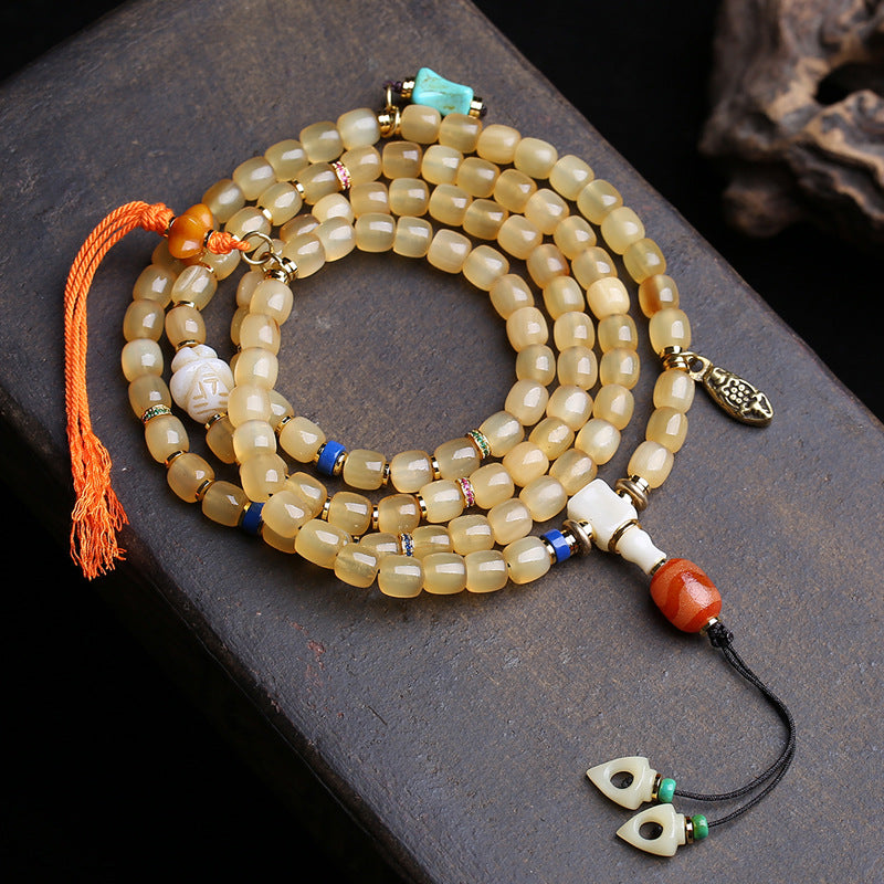 108 Buddha beads bucket beads Tibetan tassel side hanging glazed agate tiger tooth beads reflux bone accessories in Tibetan areas