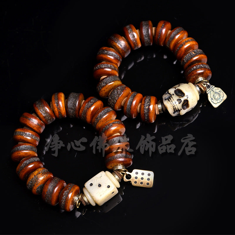EverestArtstudios Bone Disc Bead Skull Accent Bracelet