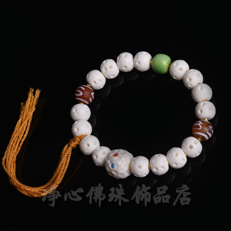 EverestArtstudios Deer Bone Openwork Bead Tassel Bracelet
