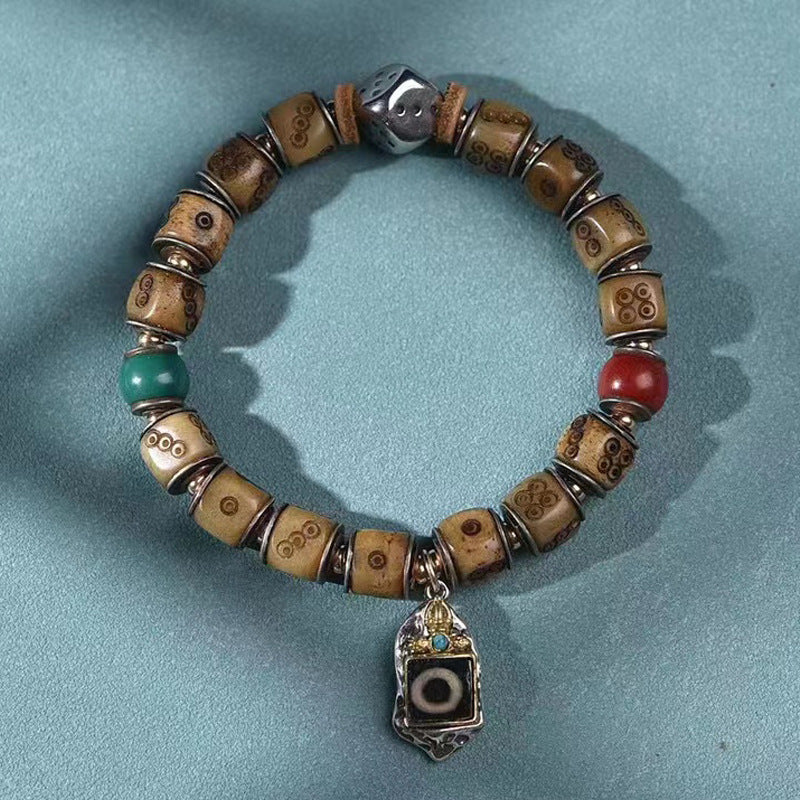 EverestArtstudios Camel Bone Dice Engraved Inlay Bracelet