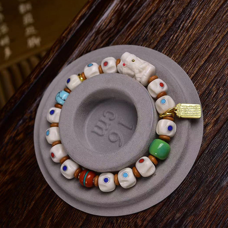 EverestArtstudios Yak Bone Seed-Pattern Inlay Bracelet