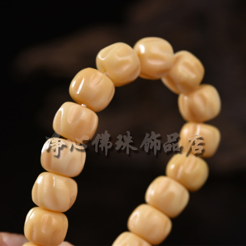 EverestArtstudios Camel Bone Warm Cream Drum Bead Bracelet
