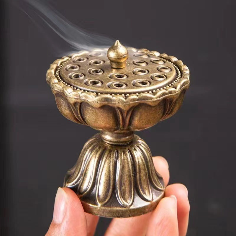 Lotus copper incense burner metal incense seal household indoor antique mini Baolian lamp sandalwood plate incense burner Chinese aromatherapy burner