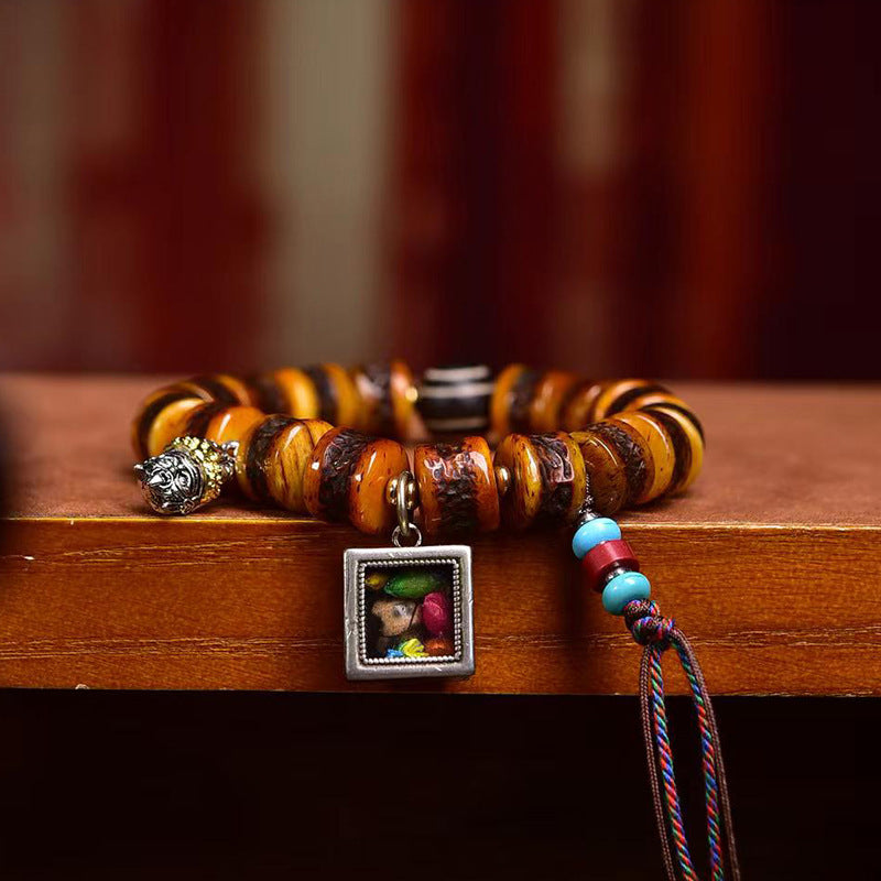 EverestArtstudios Bone Barrel Bead Turquoise Charm Bracelet