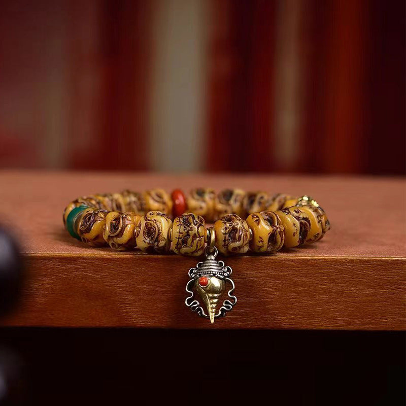 EverestArtstudios Bone Garuda Motif Agate Accent Bracelet
