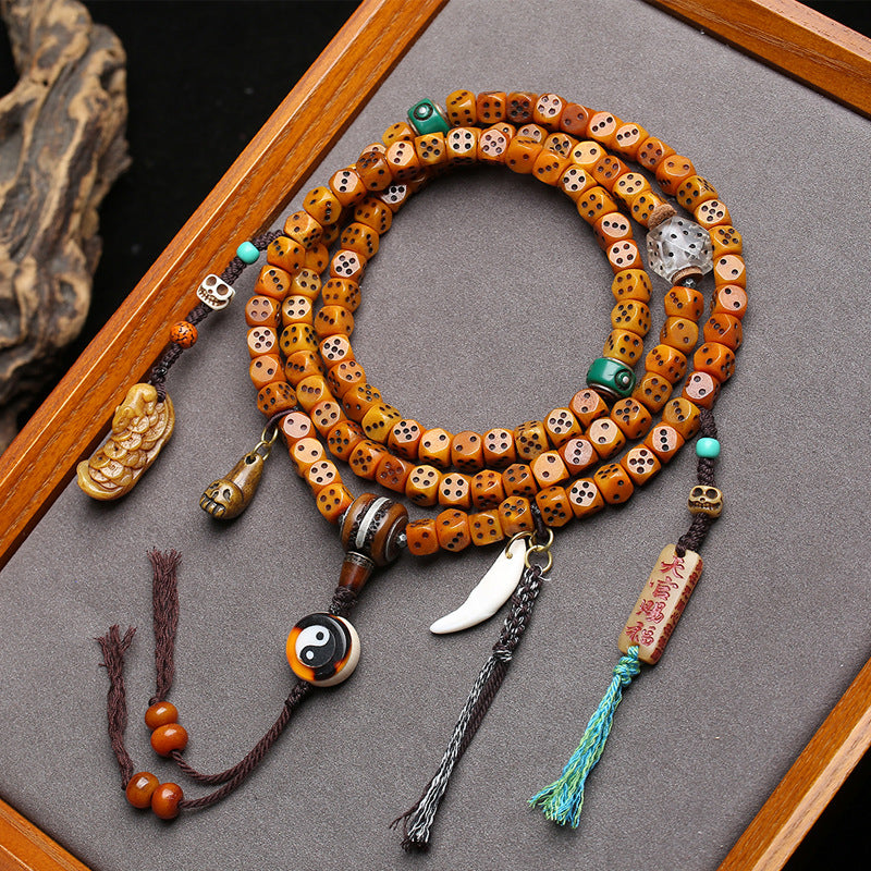Tibetan return bone carving dice 108 Buddha beads multi-ring bracelet yak bone clip material, camel bone accessories