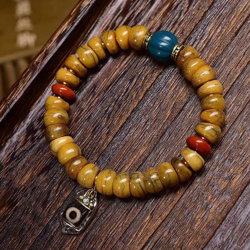 EverestArtstudios Yak Bone Sculpted Bead Agate Accent Bracelet