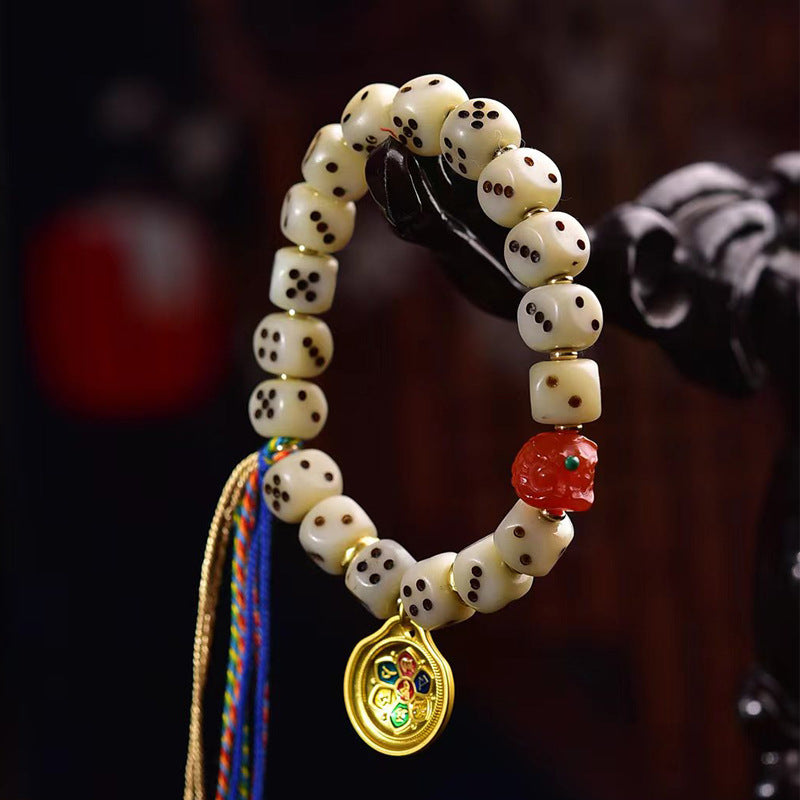 EverestArtstudios Camel Bone Dice Bead Charm Bracelet