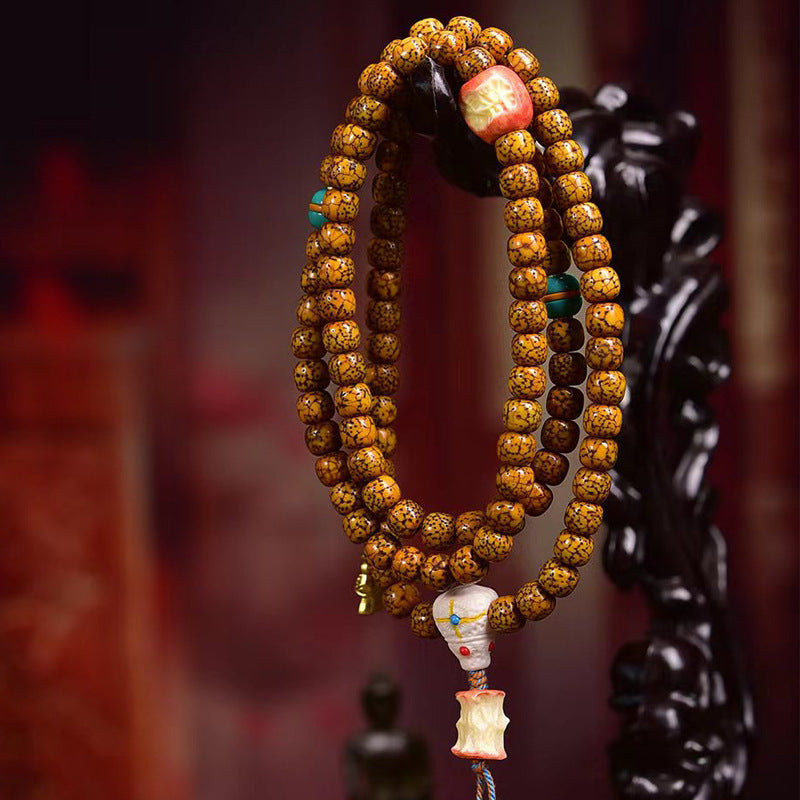 EverestArtstudios Natural Aged Crackled Hainan Xingyue Bodhi 108-Bead Mala