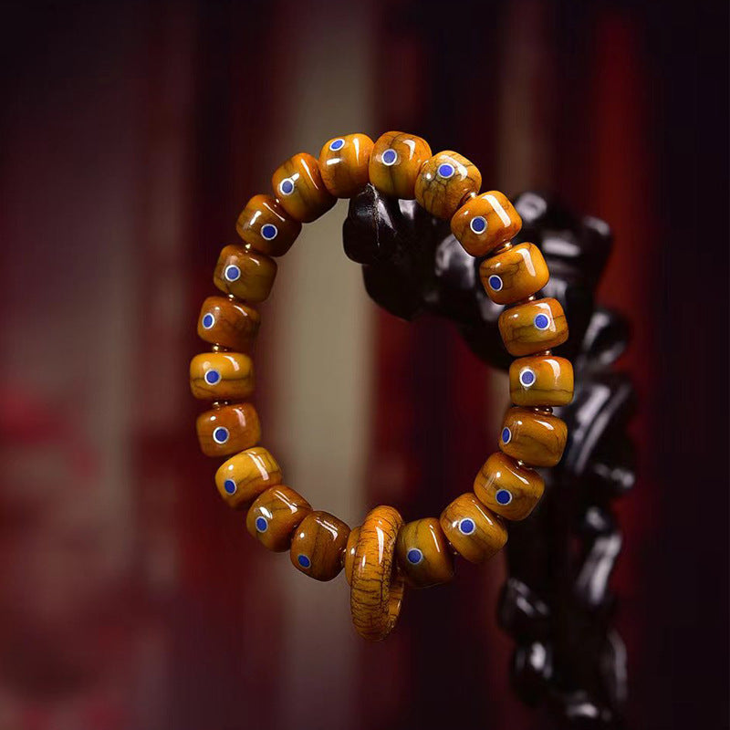 EverestArtstudios Bone Barrel Bead Lapis Inlay Bracelet