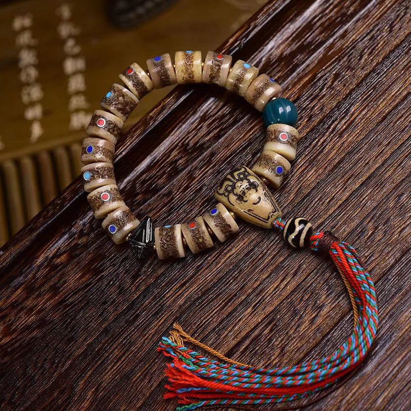 EverestArtstudios Bone Multicolor Inlay Barrel Bead Bracelet