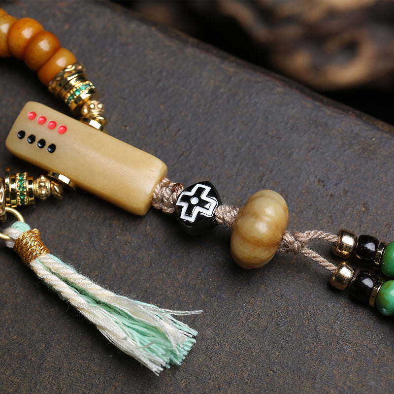 Tibetan return bone large intestine beads 108 Buddha beads neck hanging Tibetan Wenwan Croxin camel bone agate accessories