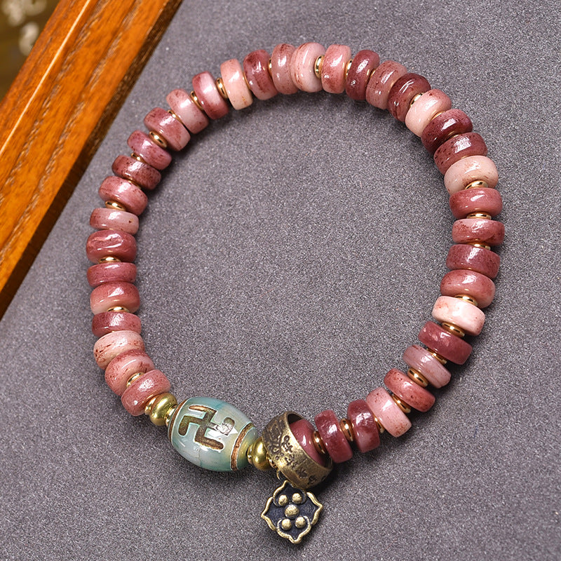 EverestArtstudios Camel Bone Plum Disc Bead Bracelet