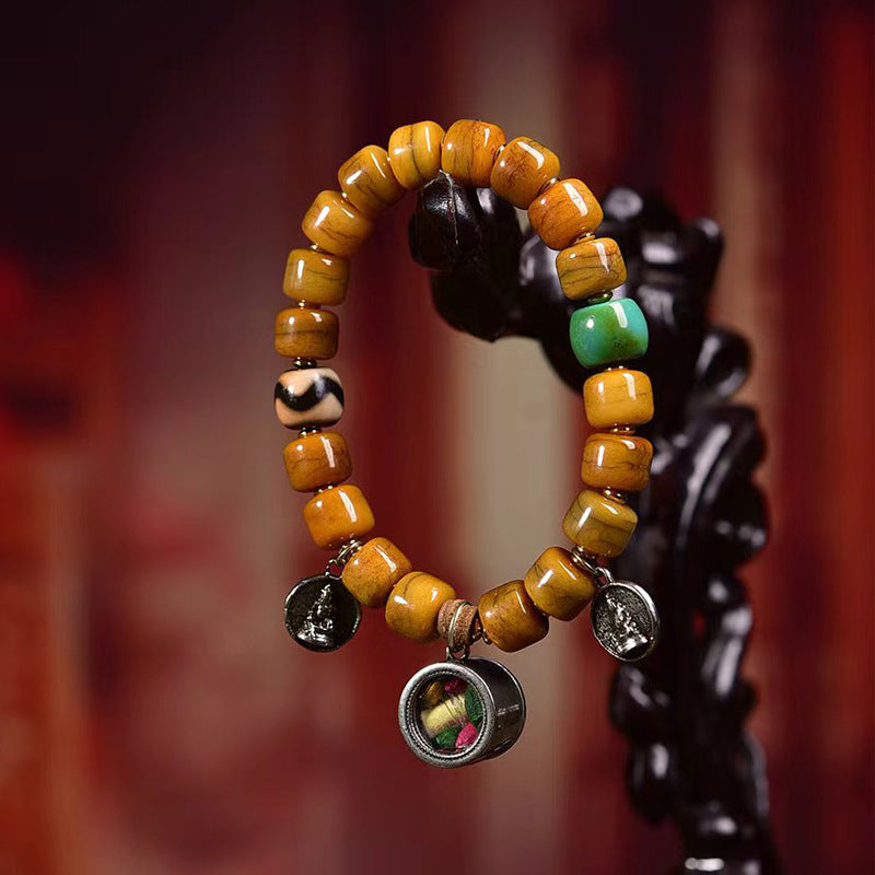 EverestArtstudios Bone Agate Dzi-Style Fox Accent Bracelet