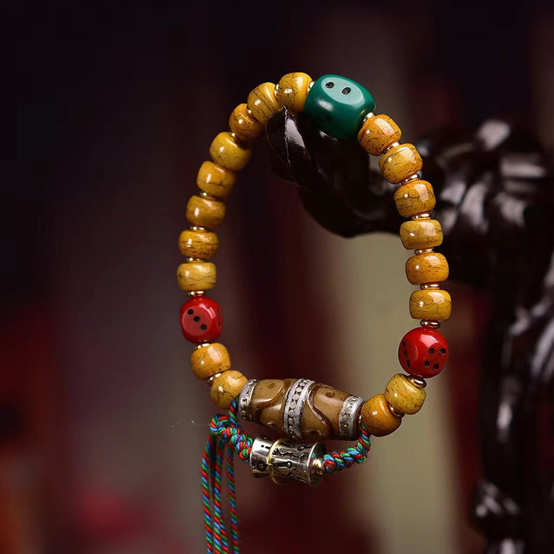 EverestArtstudios Camel Bone Agate Dzi-Style Dice Accent Bracelet