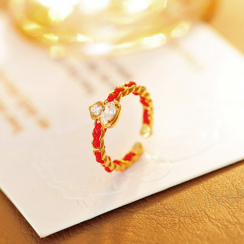 Buddha Stones Red String Copper Alloy Gourd Blessing Open Band Ring