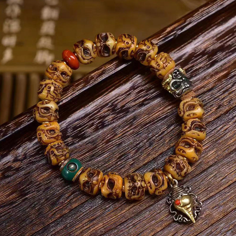 EverestArtstudios Bone Garuda Motif Agate Accent Bracelet