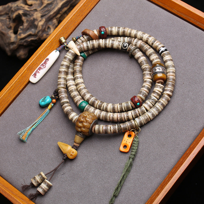 108 Buddhist beads, rosary beads, camel bone, tee gawu box, side hanging yak bone accessories.
