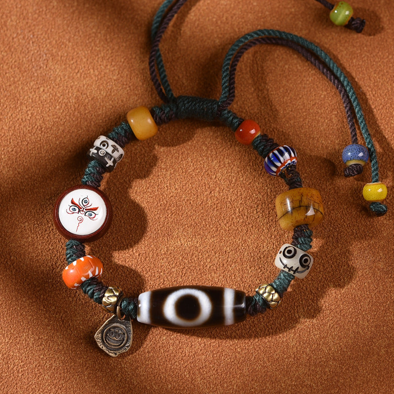 EverestArtstudios Heaven and Earth Agate Dzi-Style Woven Bracelet