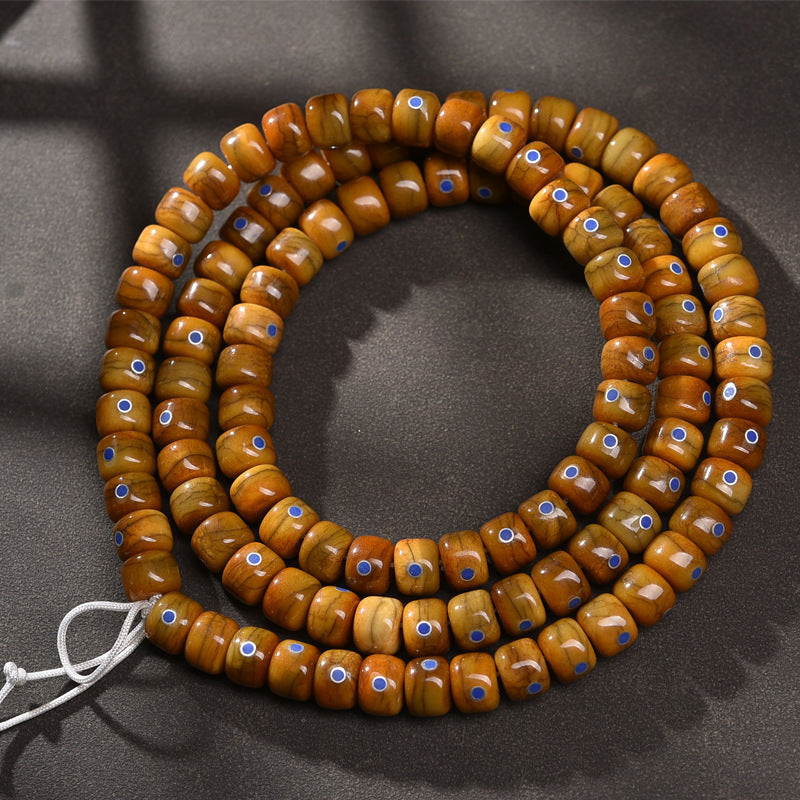 EverestArtstudios Aged Camel Bone and Lapis Inlaid Barrel-Bead 108-Bead DIY Strand