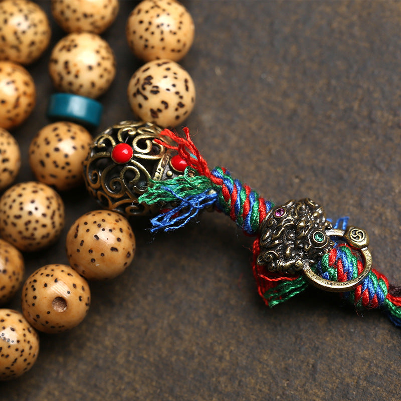 Tibetan Wenwan Open Film Star Moon Bodhi 108 Buddha Beads Multi-circle Bracelet Coral Yak Bone Copper Tee Accessories