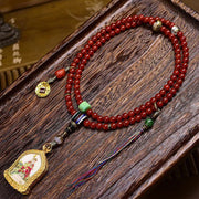 EverestArtstudios Red Agate 108-Bead Mala with Ksitigarbha Pendant