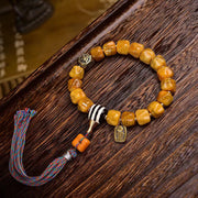 EverestArtstudios Camel Bone Carved Seed-Pattern Tassel Bracelet