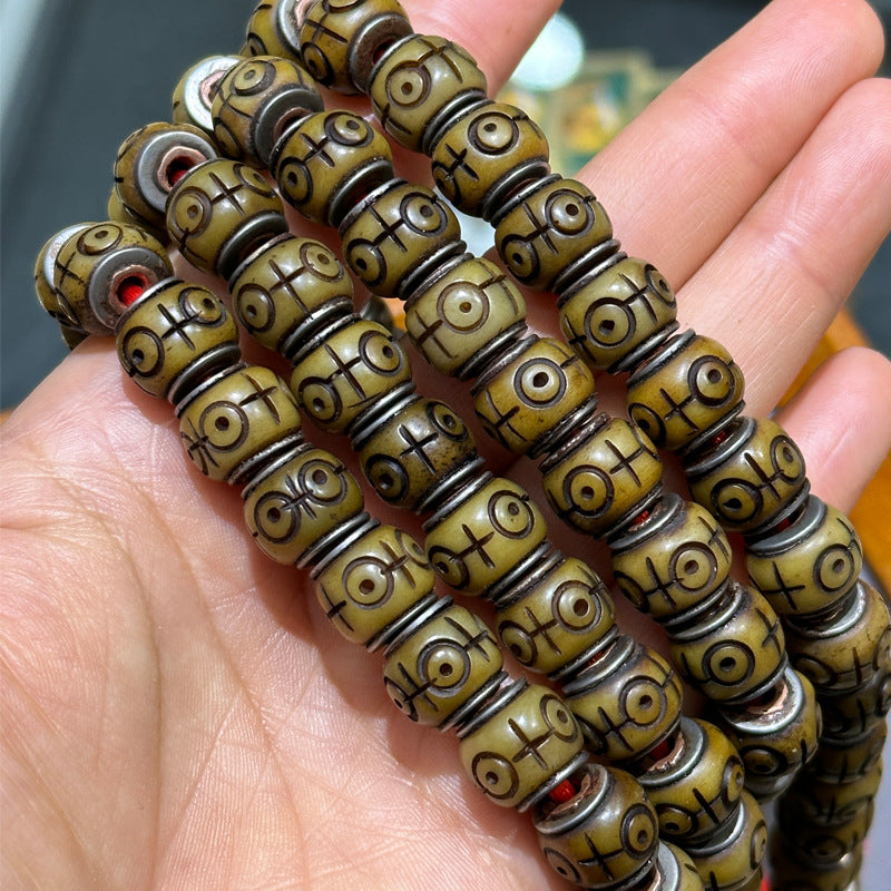 EverestArtstudios Natural Camel Bone Silver-Tone Inlay 108-Bead DIY Strand