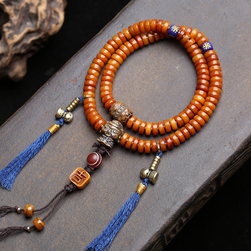 Tibetan returned yak bone pan beads 108 Buddha beads rosary beads old bone tee lotus lake barrel beads Vajra Bodhi accessories