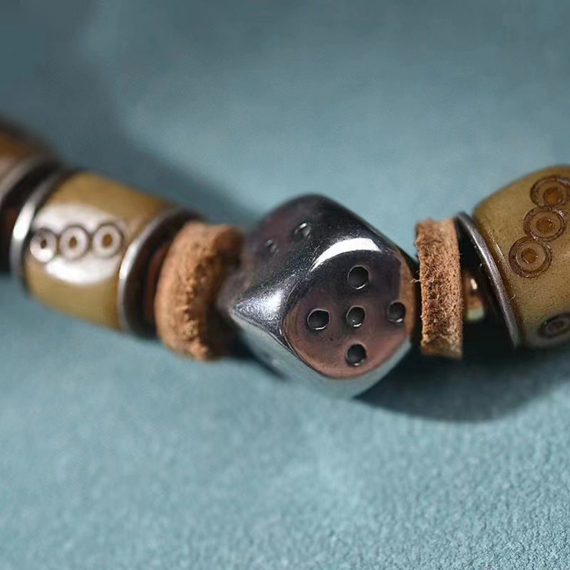 EverestArtstudios Camel Bone Dice Engraved Inlay Bracelet