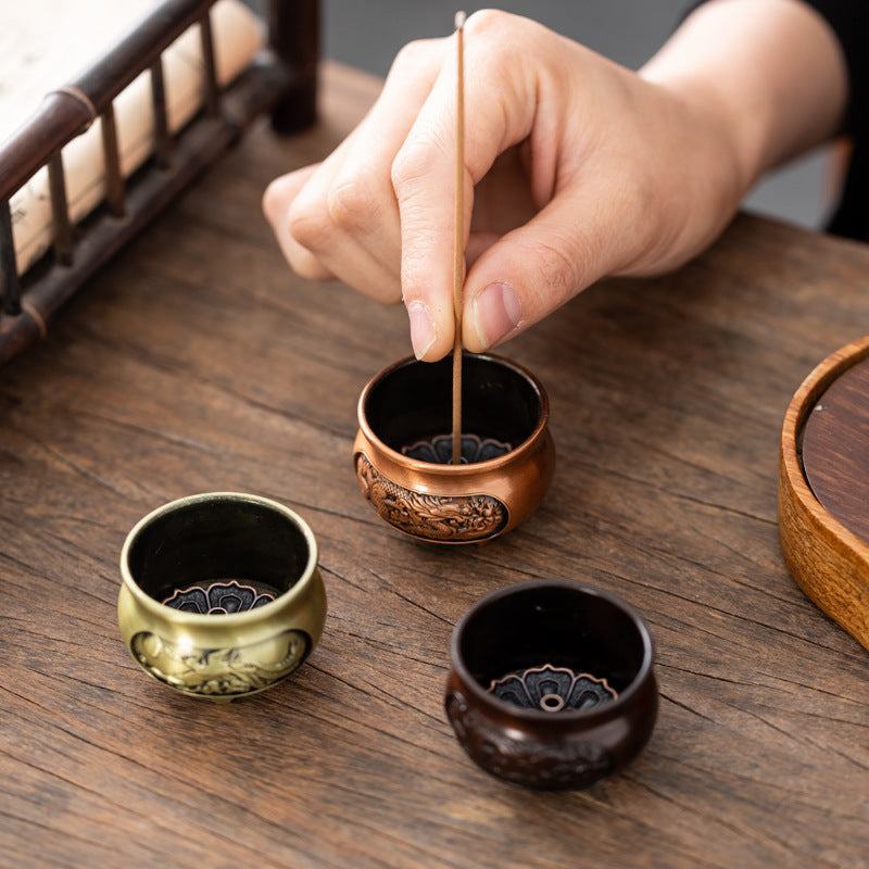 Mini small incense burner Copper alloy aromatherapy burner Xuande furnace wire incense burner insert incense holder incense holder household sandalwood burner