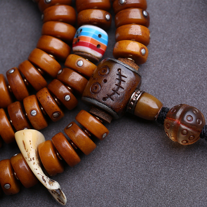 108 Buddha beads, handmade copper inlaid yak bone, Dumby tee swallowing glazed accessories.