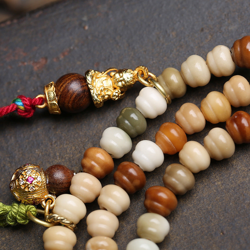 Natural Dragon Ridge Bodhi 108 Buddha Beads Multi-circle Bracelet Tibetan Wenwan Silver Tee Agate Monkey Head Gourd Accessories