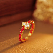 Buddha Stones Red String Copper Alloy Gourd Blessing Open Band Ring