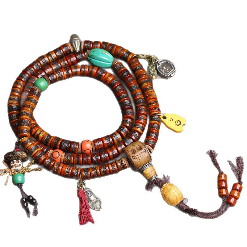 Tibetan return yak bone bucket beads 108 Buddha beads plate play beaded glass Gawu box scarecrow side hanging accessories