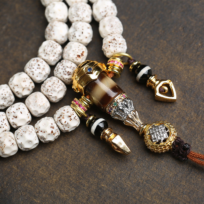 Natural Star Moon Bodhi Son Seiko Seiko Carving Phaseless 108 Buddha Beads Shrinking Ring Bracelet Agate Inlaid Dzi Beads Accessories
