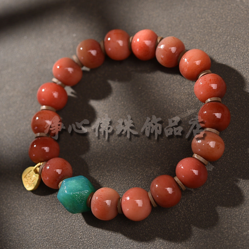 EverestArtstudios Camel Bone Crimson Bead Ghau Charm Bracelet