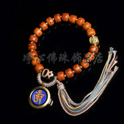 EverestArtstudios Bone Agate Dzi-Style Tassel Bracelet