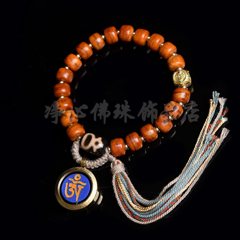 EverestArtstudios Bone Agate Dzi-Style Tassel Bracelet