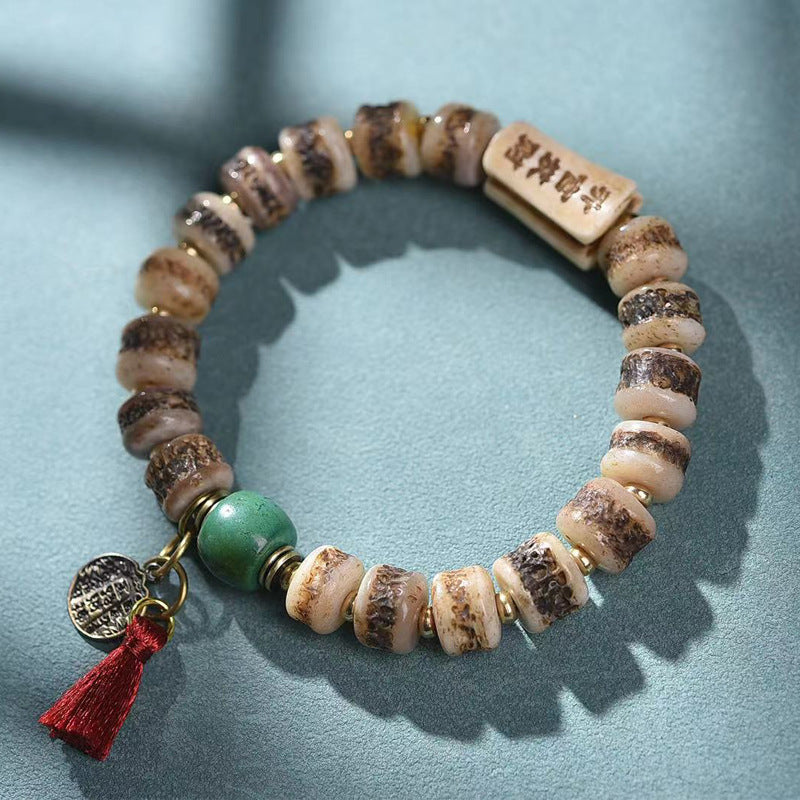 EverestArtstudios Bone Barrel Bead Carved Focal Bracelet