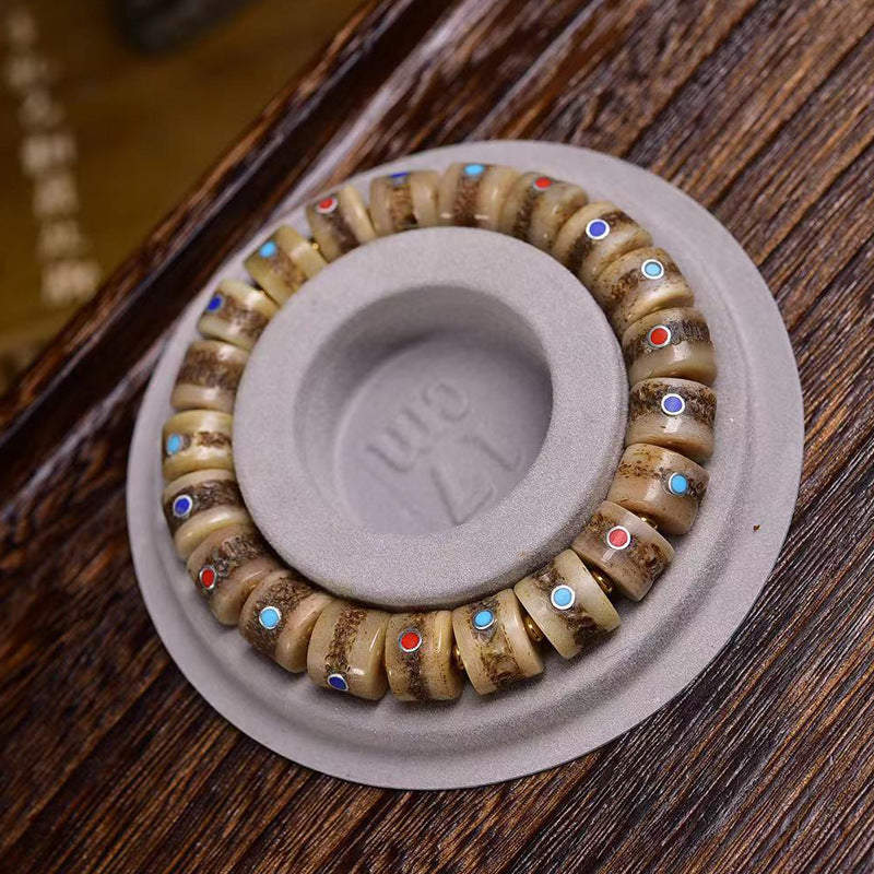 EverestArtstudios Bone Multicolor Inlay Barrel Bead Bracelet